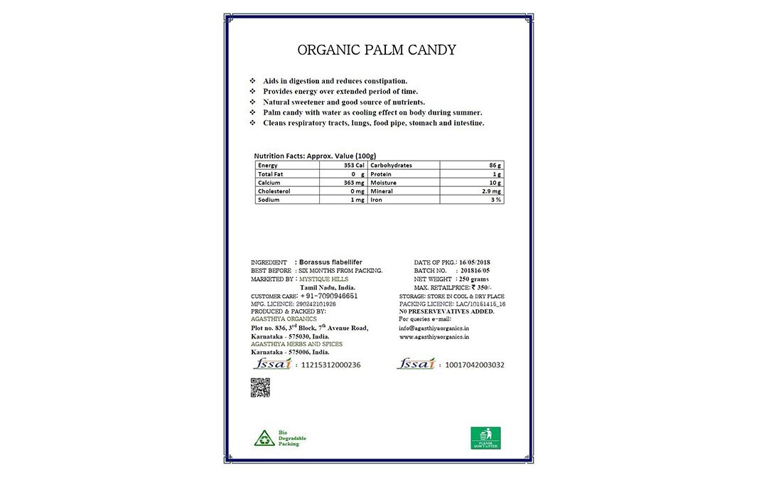 Mystique Hills Organic Palm Candy    Box  100 grams